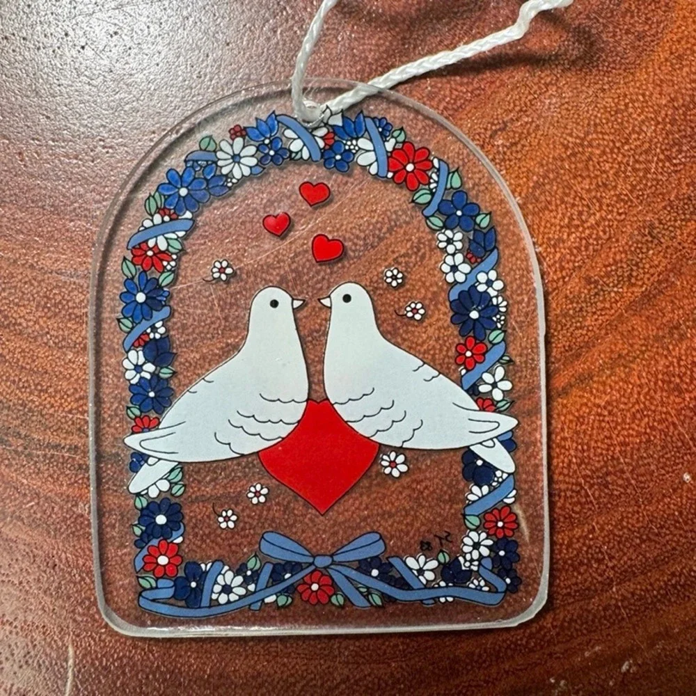 Vintage Robert Jacobsen W Germany Love Doves Heart Acrylic Suncatcher Ornament